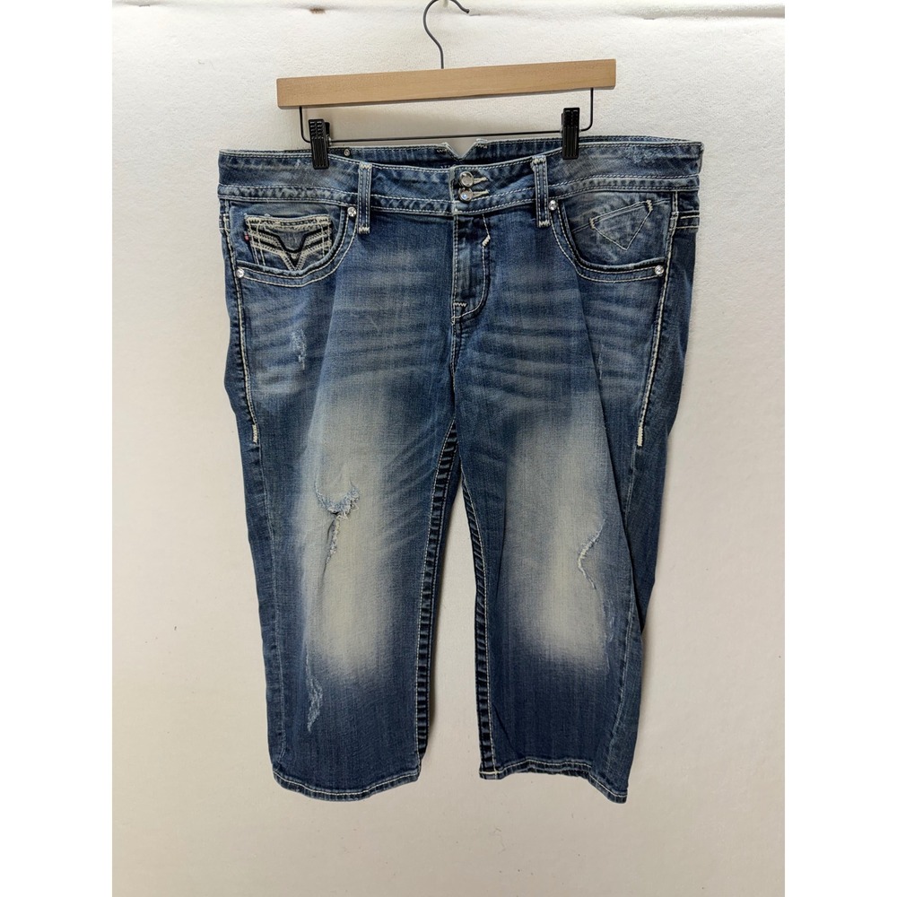 Vigoss The Dublin Capri Women 20 Blue Distressed Embroidered Jeans 3560